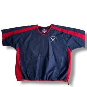Vtg Majestic Baseball Top Warm Up Pullover Gamers Short Sleeved Blue Red Size L